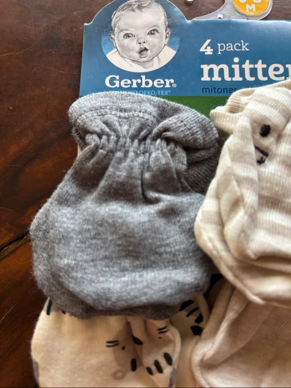 Gerber Neutral Baby Mittens Set in Gray and Cream